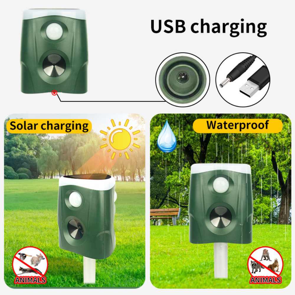 Ultrasonic Animal Repellent with 360° Sensor and Flashing Lights, Solar Powered All Vera Mart