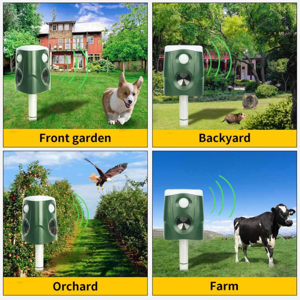 Ultrasonic Animal Repellent with 360° Sensor and Flashing Lights, Solar Powered All Vera Mart