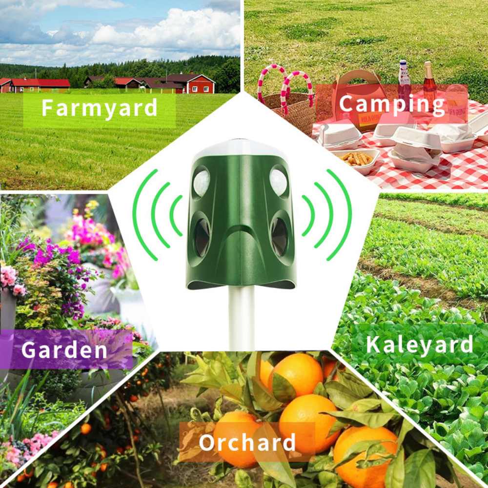 Ultrasonic Animal Repellent with 360° Sensor and Flashing Lights, Solar Powered All Vera Mart