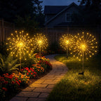 Solar Starburst Garden Stake Lights Set of 2 with Fairy Light Strands in Two Color Options