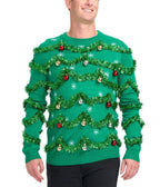 Mens Gaudy Garland Christmas Sweater with Shiny Baubles and Tinsel Trim