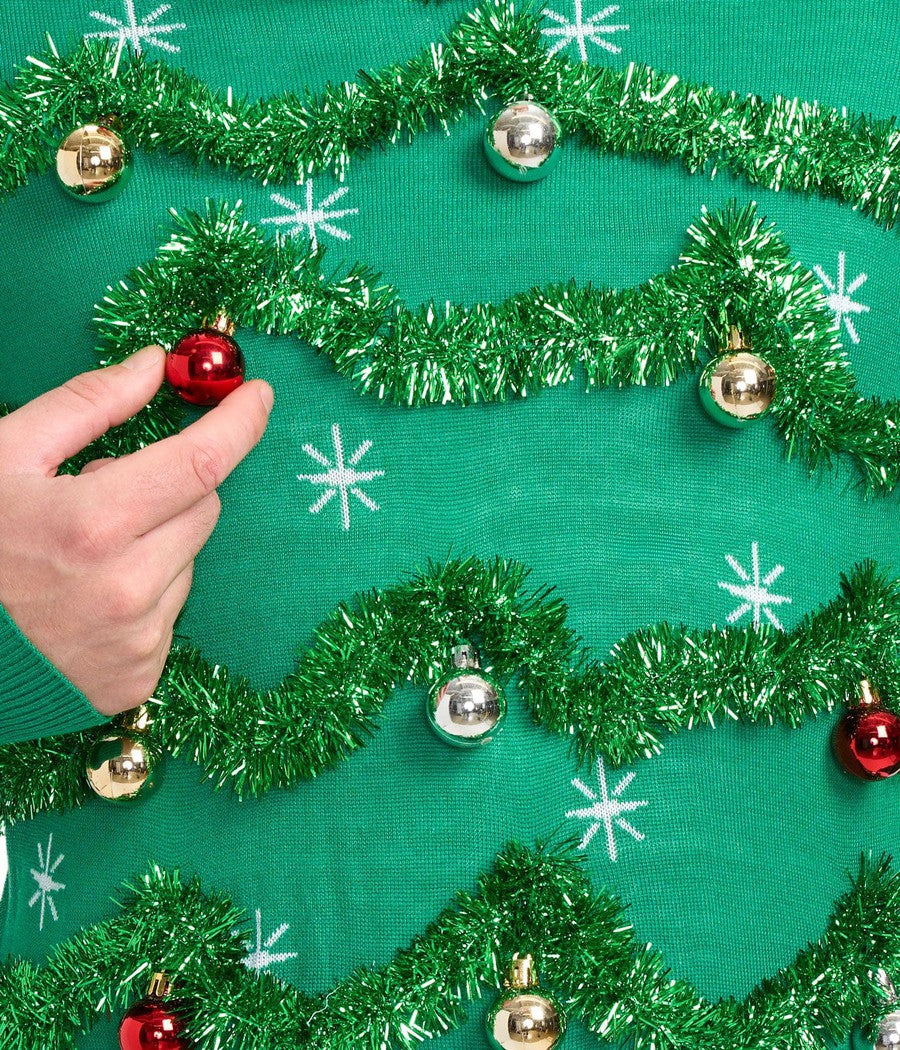 Mens Gaudy Garland Christmas Sweater with Shiny Baubles and Tinsel Trim