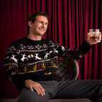 Mens Deer and Beer Ugly Christmas Sweater with Trees and Snowflake Pattern