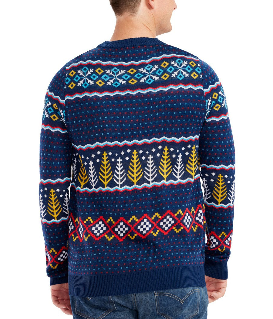 Mens Polar Bear Party Ugly Christmas Sweater with Fair Isle Pattern and Santa Hats