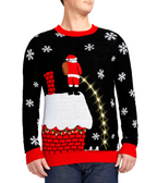Mens Cheeky Santa Light Up Christmas Sweater with a Glowing Rooftop Stream