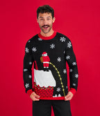Mens Cheeky Santa Light Up Christmas Sweater with a Glowing Rooftop Stream