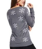 Womens Gray Sequin Snowman Christmas Sweater with Sparkling Snowflake Sleeves
