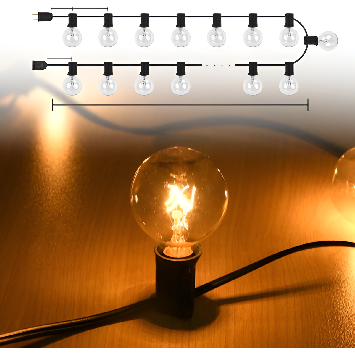 Shatterproof Outdoor String Lights with Warm White LED Bulbs and Connectable Cord All Vera Mart