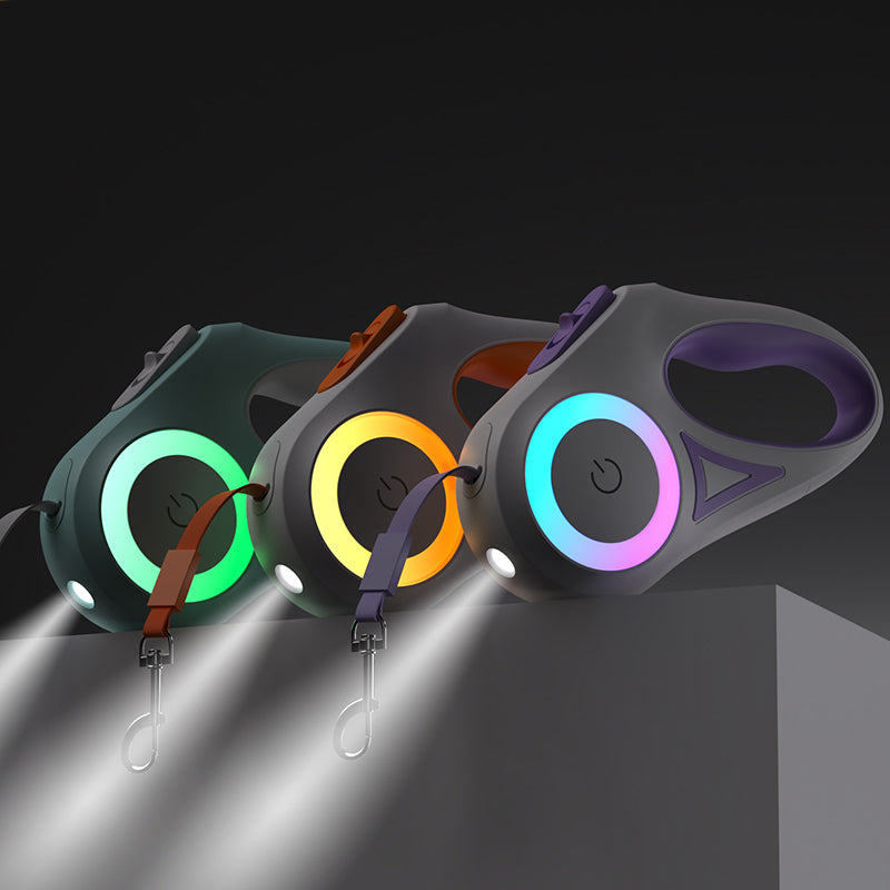 LED Retractable Leash with Front Spotlight and Colored Safety Ring, 5 Meters All Vera Mart
