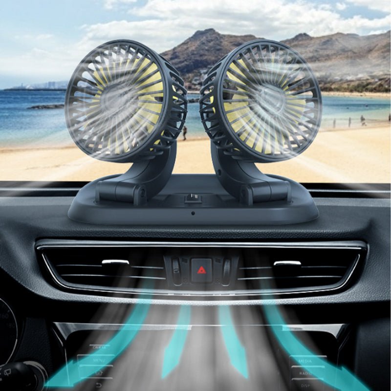 Dual Head Car Cooling Fan with 360-Degree Rotation and Two Speed Control All Vera Mart