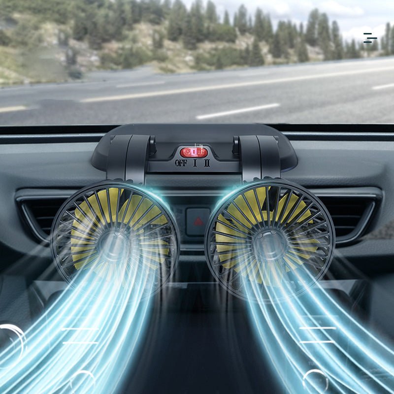 Dual Head Car Cooling Fan with 360-Degree Rotation and Two Speed Control All Vera Mart