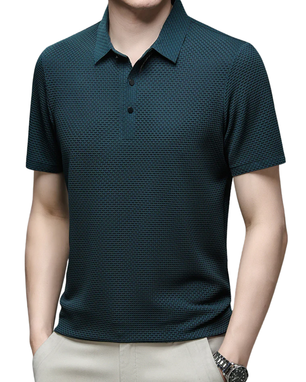 Tailored Polo Shirt with Structured Collar and Cotton Blend Knit, Machine Washable All Vera Mart