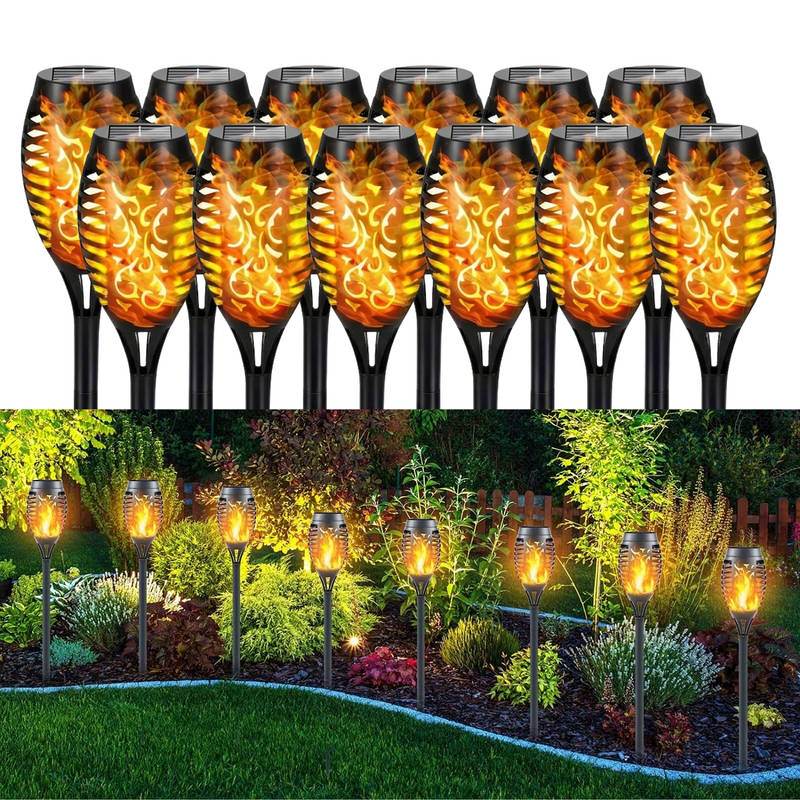 Solar Torch Lights with Flickering Flame Effect and Auto Sensor, 12-Pack for Outdoor Pathways All Vera Mart