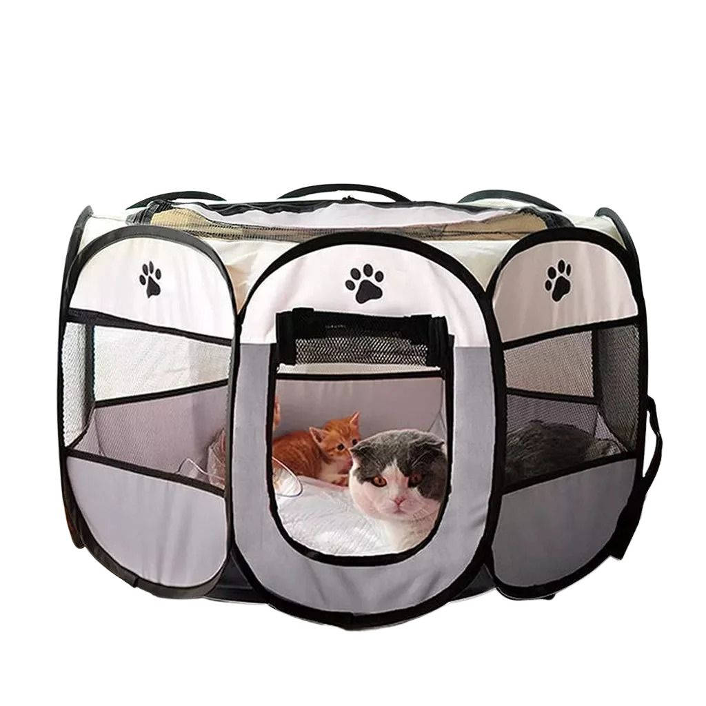 Portable Mesh Pet Tent with Eight-Sided Panels and Zippered Doors All Vera Mart