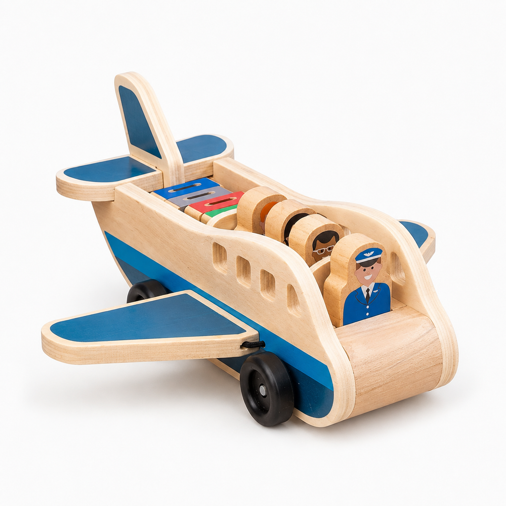 Wooden Push Pull Airplane with Pilot Figures and Montessori Design All Vera Mart