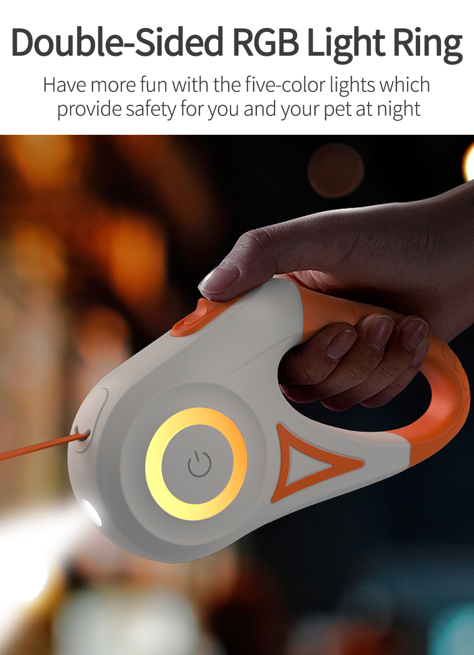 LED Retractable Leash with Front Spotlight and Colored Safety Ring, 5 Meters All Vera Mart