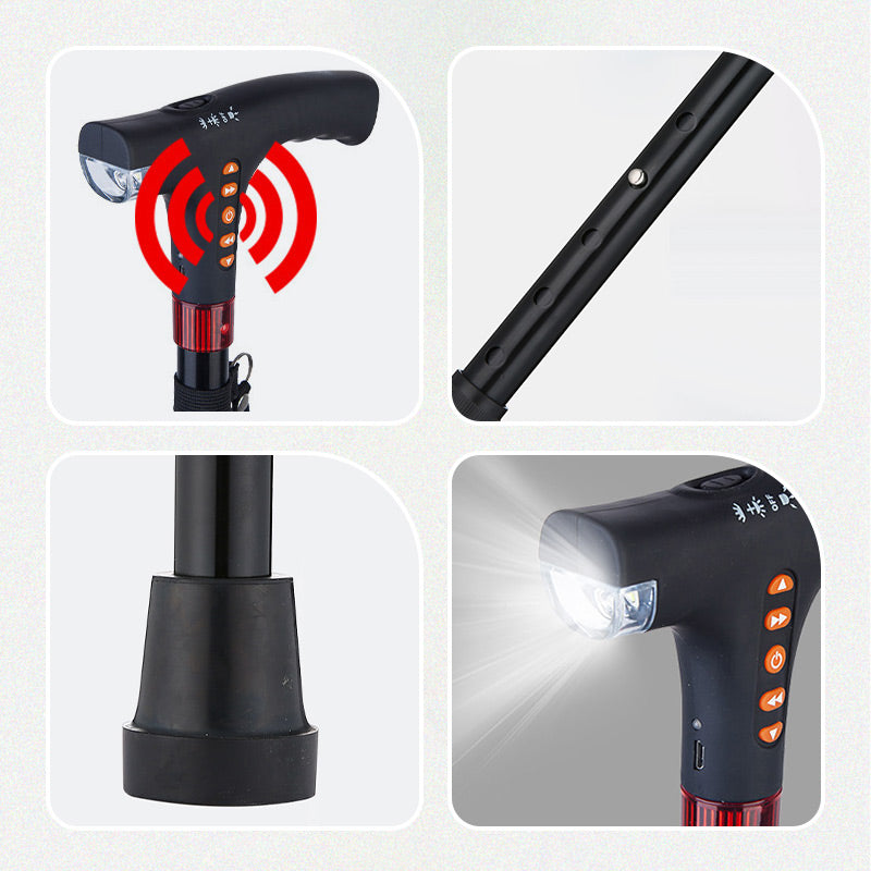 Adjustable Walking Stick with LED Flashlight and Built-in Radio, Emergency Signal All Vera Mart