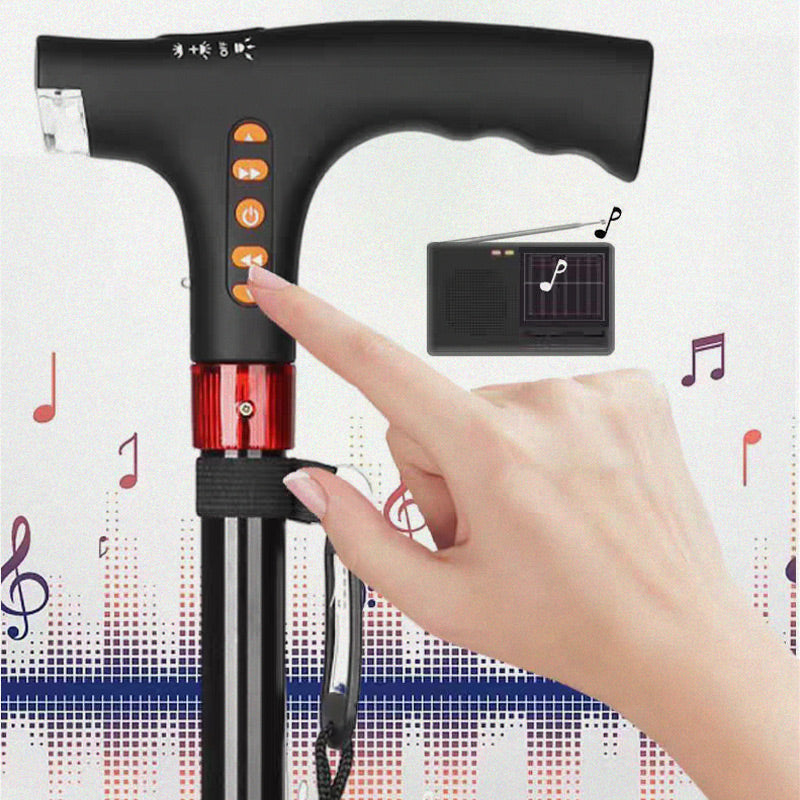Adjustable Walking Stick with LED Flashlight and Built-in Radio, Emergency Signal All Vera Mart