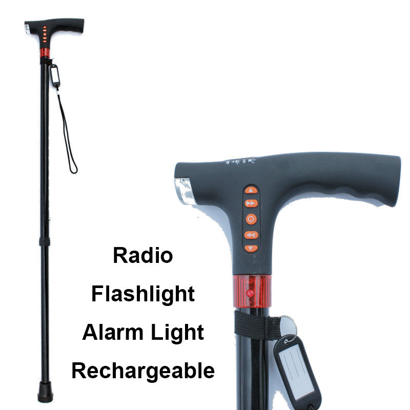 Adjustable Walking Stick with LED Flashlight and Built-in Radio, Emergency Signal All Vera Mart