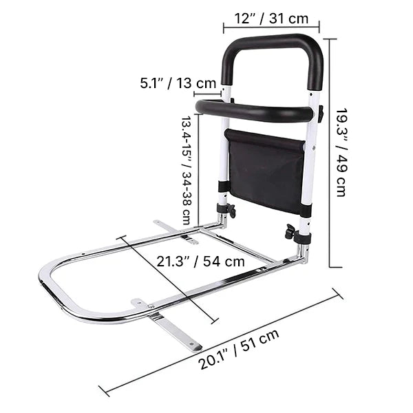 Bed Rail with Dual Handles and Storage Pouch, Adjustable Height All Vera Mart