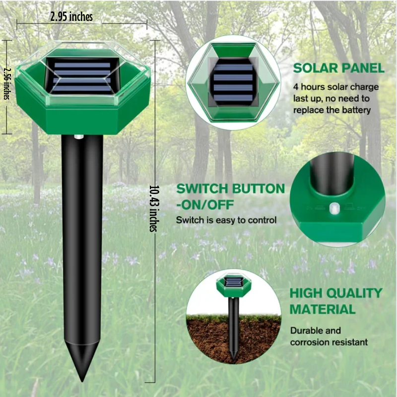 Solar Ultrasonic Mole Repellent Stakes Pack of 4 for Lawns and Garden Beds