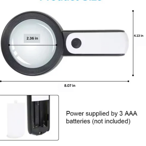 Handheld 30x Magnifier with Built In LED Lights and a Lightweight One Hand Grip