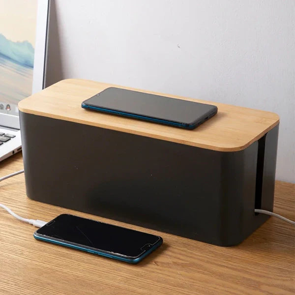 Power Strip Organizer Box with Side Cable Routing and Lift Top Lid All Vera Mart