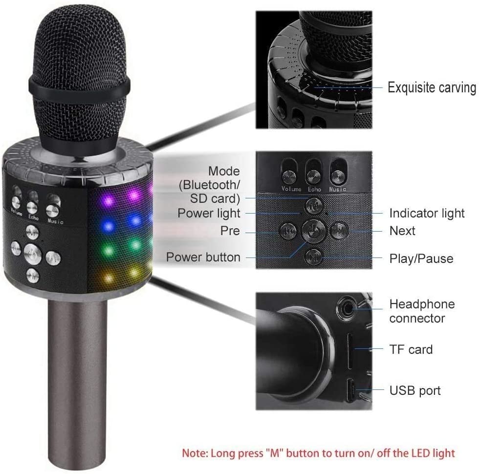 Wireless Karaoke Microphone with LED Lights and Noise Cancellation, Rechargeable All Vera Mart