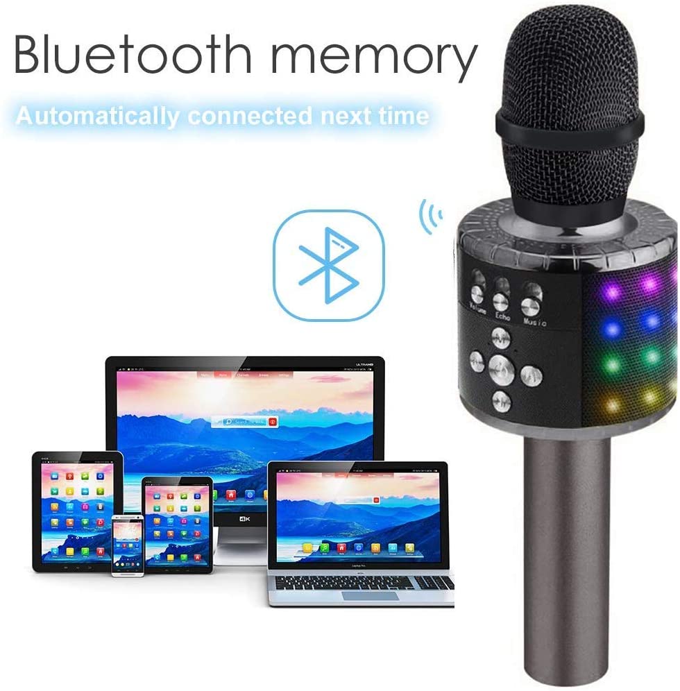 Wireless Karaoke Microphone with LED Lights and Noise Cancellation, Rechargeable All Vera Mart