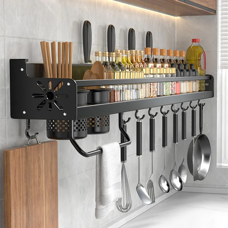 Aluminum Kitchen Wall Organizer with Utensil Slots and Sliding Hooks, 120mm Countertop All Vera Mart