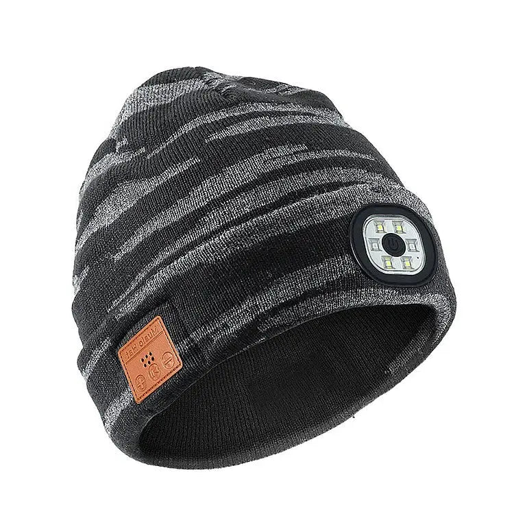 Bluetooth Beanie with Built-In LED Headlamp and Integrated Speakers, Removable Module All Vera Mart