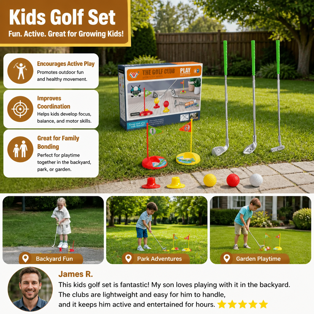 Adjustable Kids Golf Set with Practice Flags and Balls for Backyard Training All Vera Mart