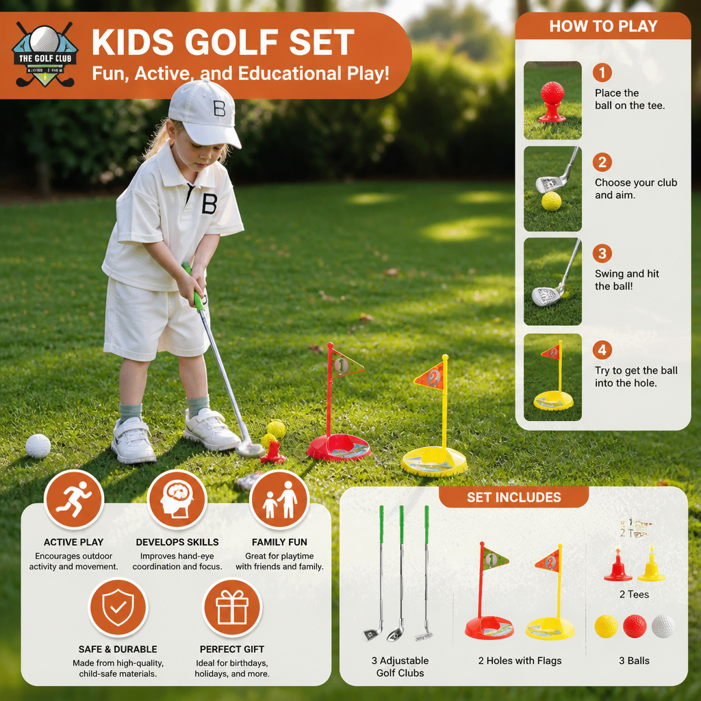 Adjustable Kids Golf Set with Practice Flags and Balls for Backyard Training All Vera Mart
