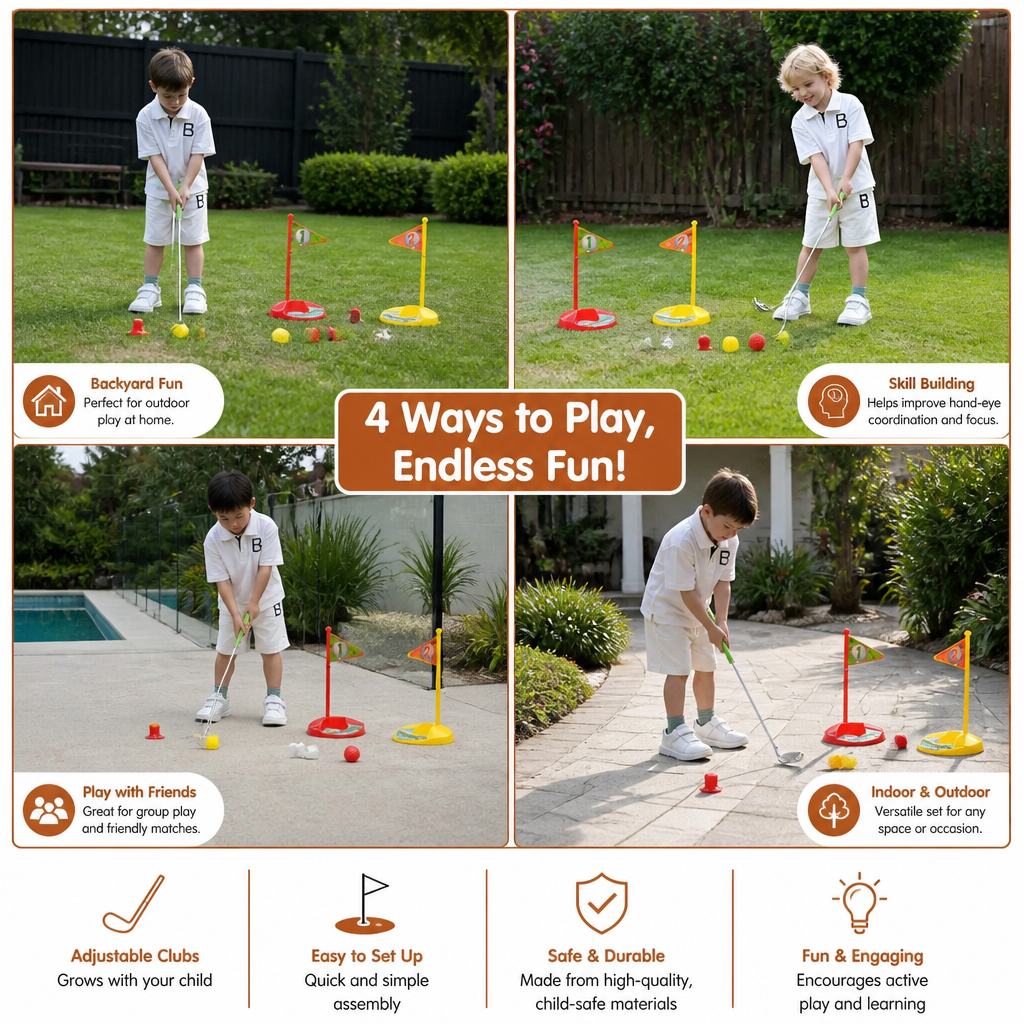 Adjustable Kids Golf Set with Practice Flags and Balls for Backyard Training All Vera Mart