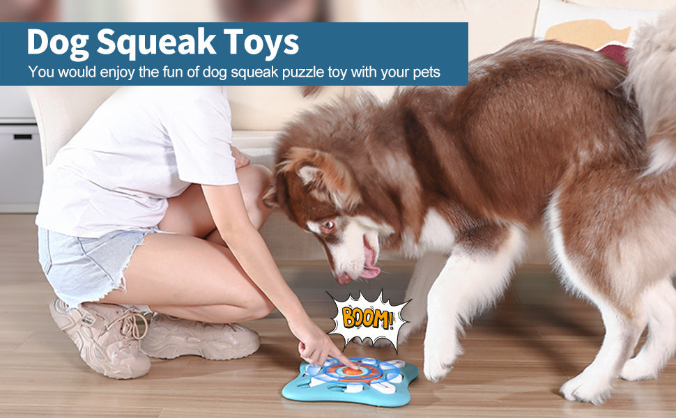 Interactive Dog Puzzle Toy with Sliding Treat Compartments and Squeaker All Vera Mart