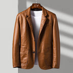 Faux Leather Blazer with Notch Lapels and Three Button Cuffs for Women All Vera Mart