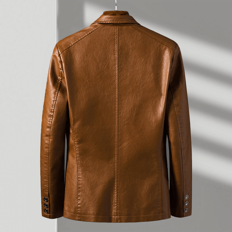 Faux Leather Blazer with Notch Lapels and Three Button Cuffs for Women All Vera Mart
