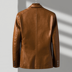Faux Leather Blazer with Notch Lapels and Three Button Cuffs for Women All Vera Mart