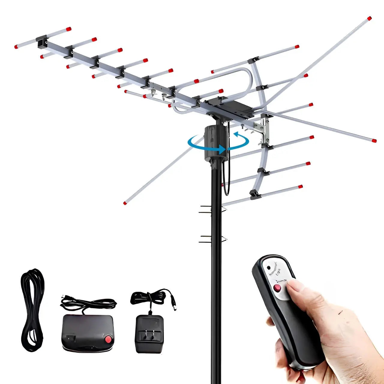 Motorized Outdoor HD TV Antenna with 360° Rotation and Interference Filter, Weatherproof All Vera Mart