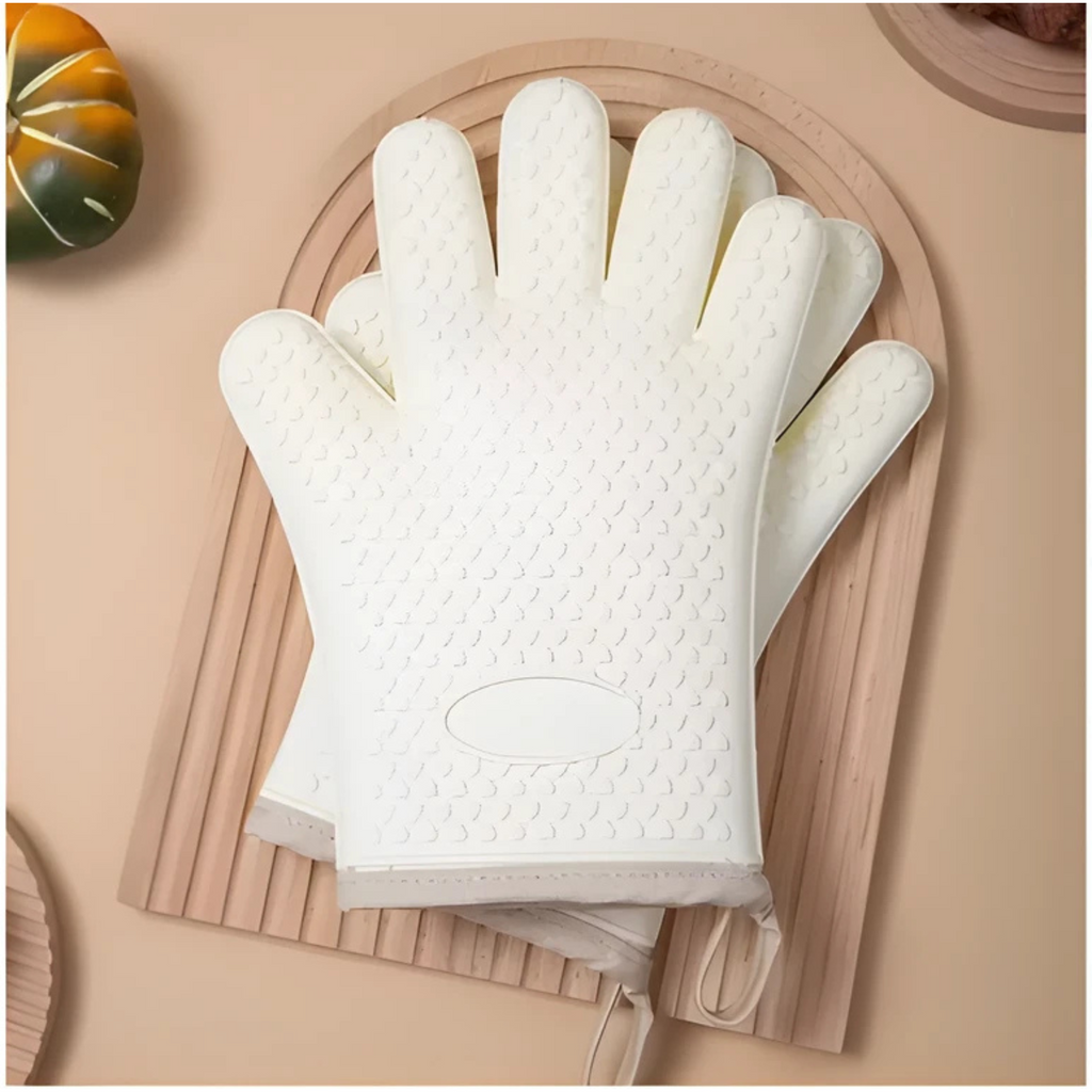 Silicone Oven Gloves with Five Finger Design and Cotton Lining, Heat Resistant