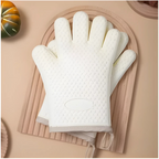 Silicone Oven Gloves with Five Finger Design and Cotton Lining, Heat Resistant