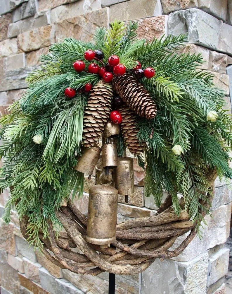 Christmas Wreath with Vine Base and Pinecone Accents, 17-Inch Handcrafted Rustic Design All Vera Mart