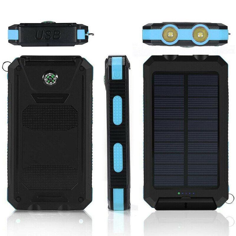 Solar Power Bank with Dual Port Charging and LED Flashlight, 500000mAh Waterproof All Vera Mart