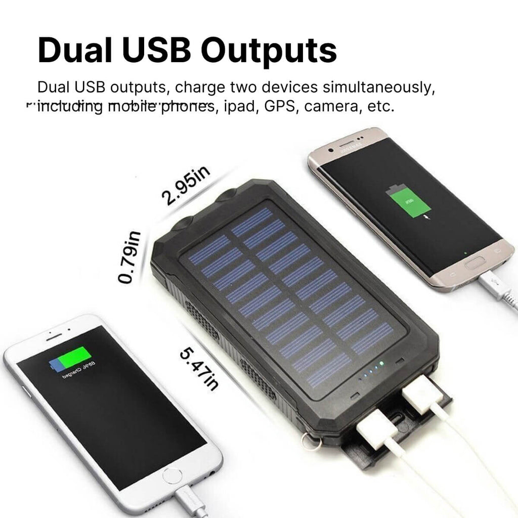 Solar Power Bank with Dual Port Charging and LED Flashlight, 500000mAh Waterproof All Vera Mart