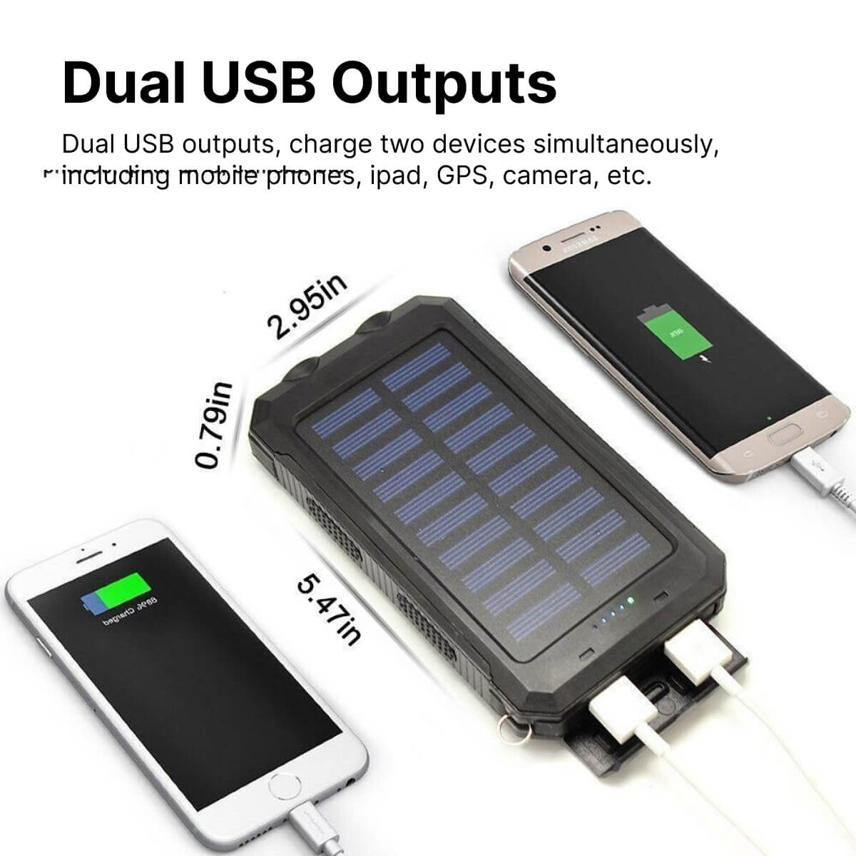 Solar Power Bank with Dual Port Charging and LED Flashlight, 500000mAh Waterproof All Vera Mart
