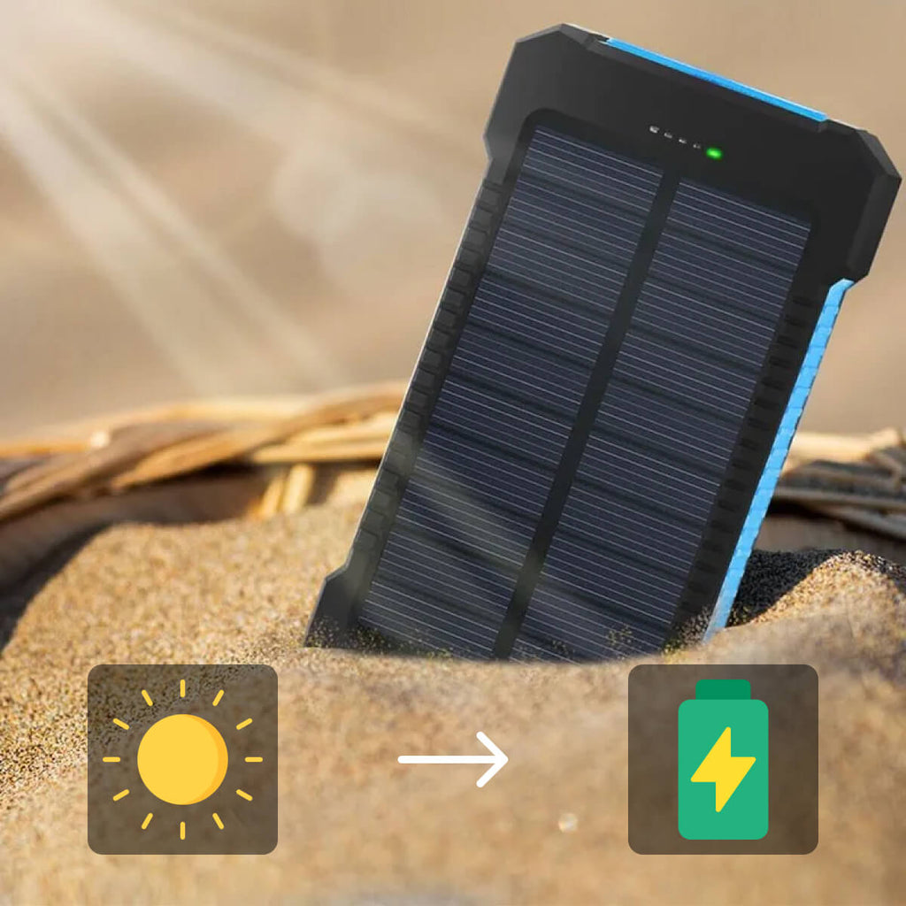 Solar Power Bank with Dual Port Charging and LED Flashlight, 500000mAh Waterproof All Vera Mart