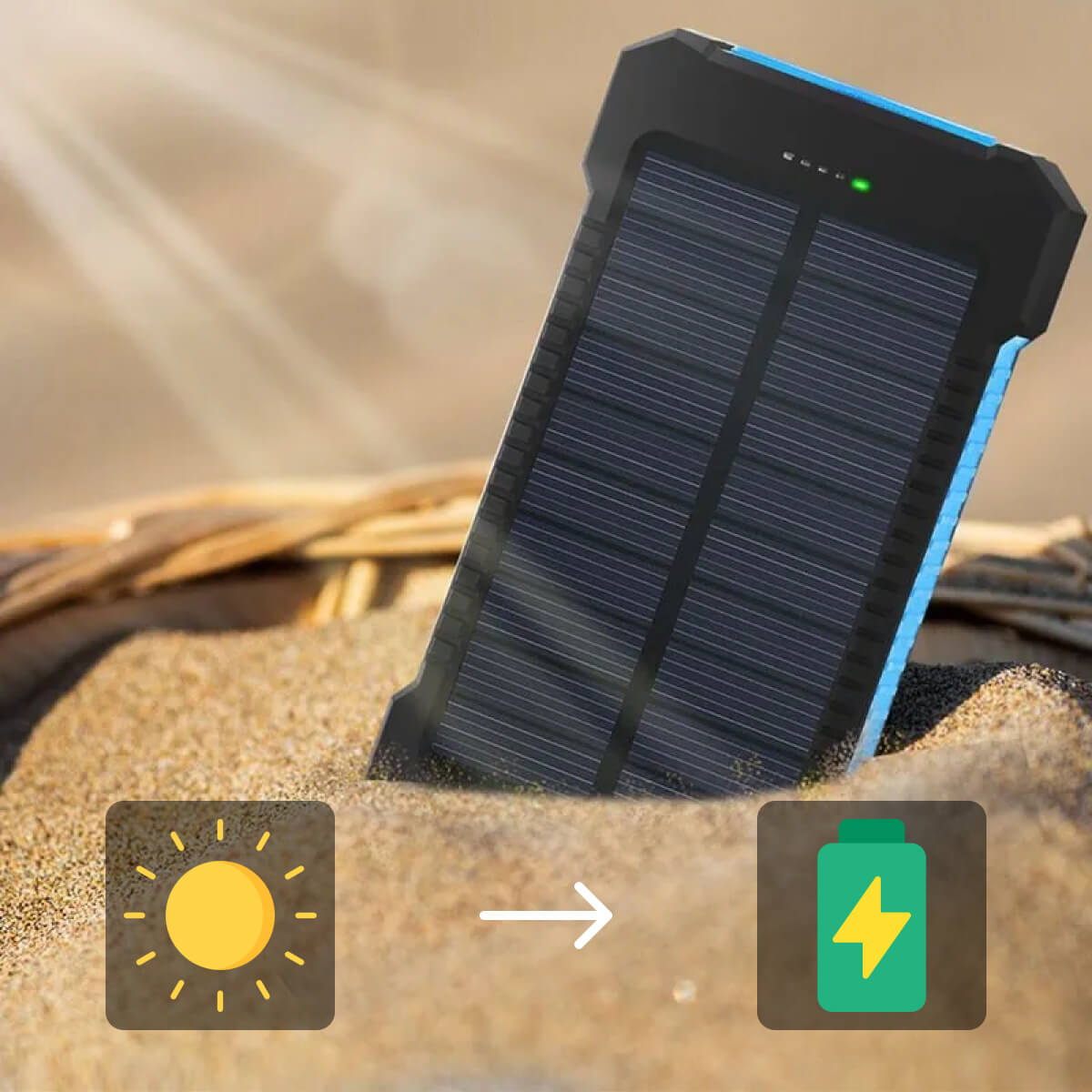 Solar Power Bank with Dual Port Charging and LED Flashlight, 500000mAh Waterproof All Vera Mart