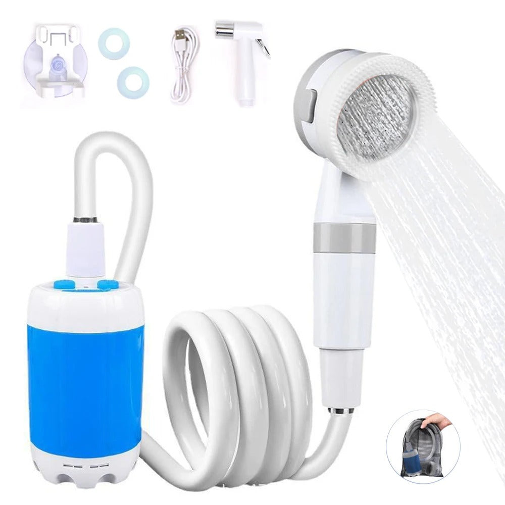 Battery Powered Camping Shower with Dual Flow Settings and 80-Inch Hose All Vera Mart
