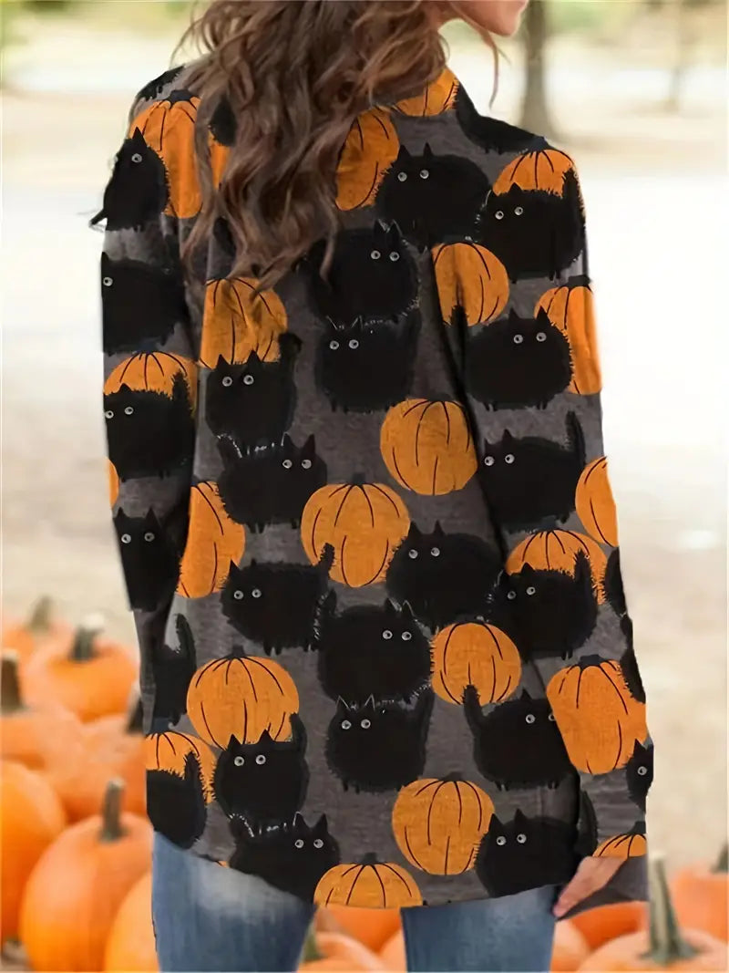 Casual Halloween Pumpkin Ladies' Vest - Luna-Multicolored-S-Nora Luxe