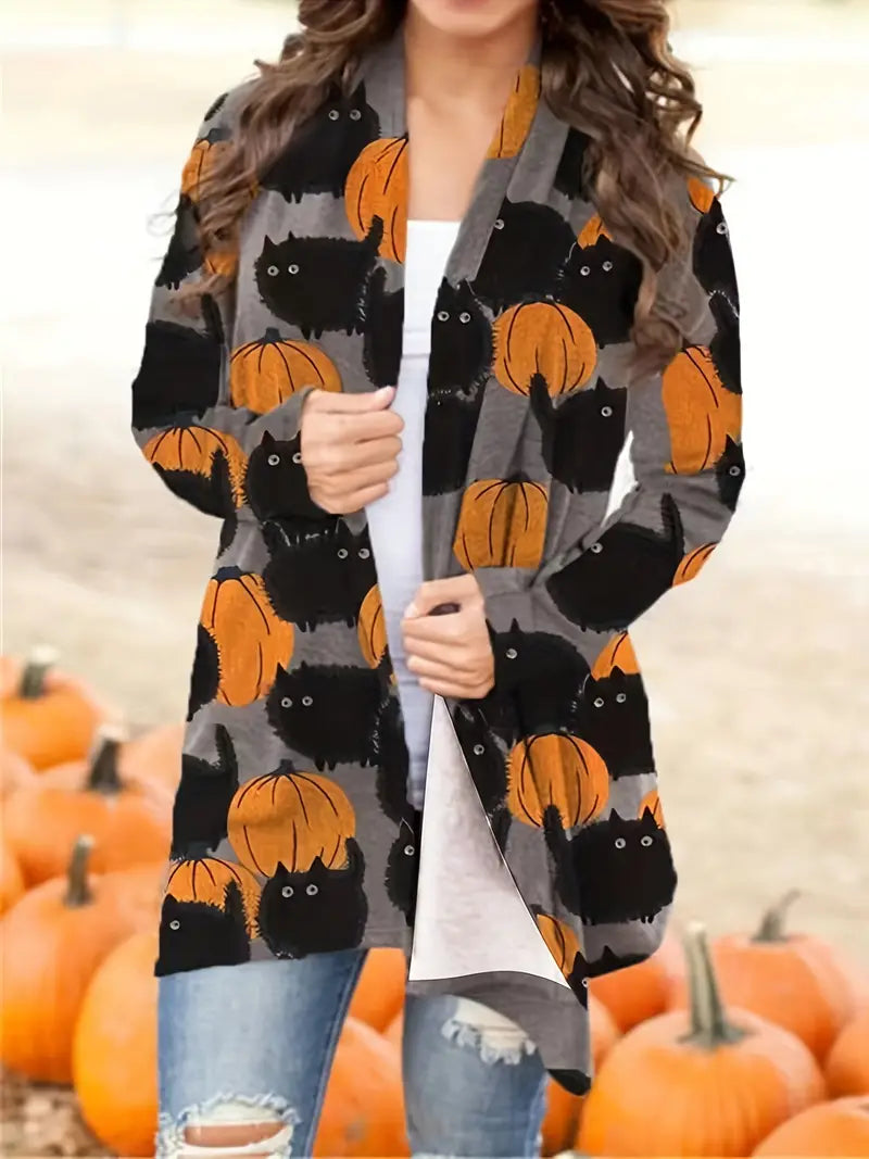 Casual Halloween Pumpkin Ladies' Vest - Luna-Multicolored-S-Nora Luxe